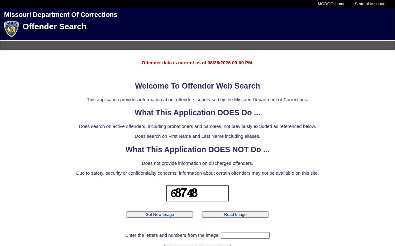 Putnam County records guide showing Missouri Department of Corrections offender search